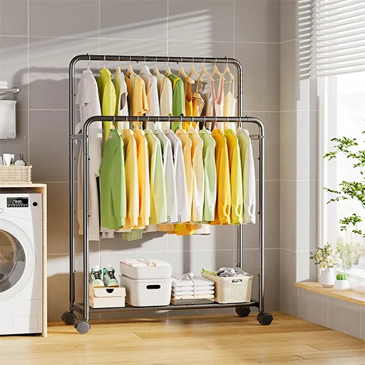 Simple Trending Clothing Rack Double Rods